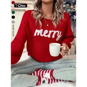 Women’s red pullover, Christmas set for autumn and winter 2025, crew-neck casual cute pullover suitable for women, ideal for daily outings and gatherings; women’s Christmas autumn and winter apparel GARMENTARY