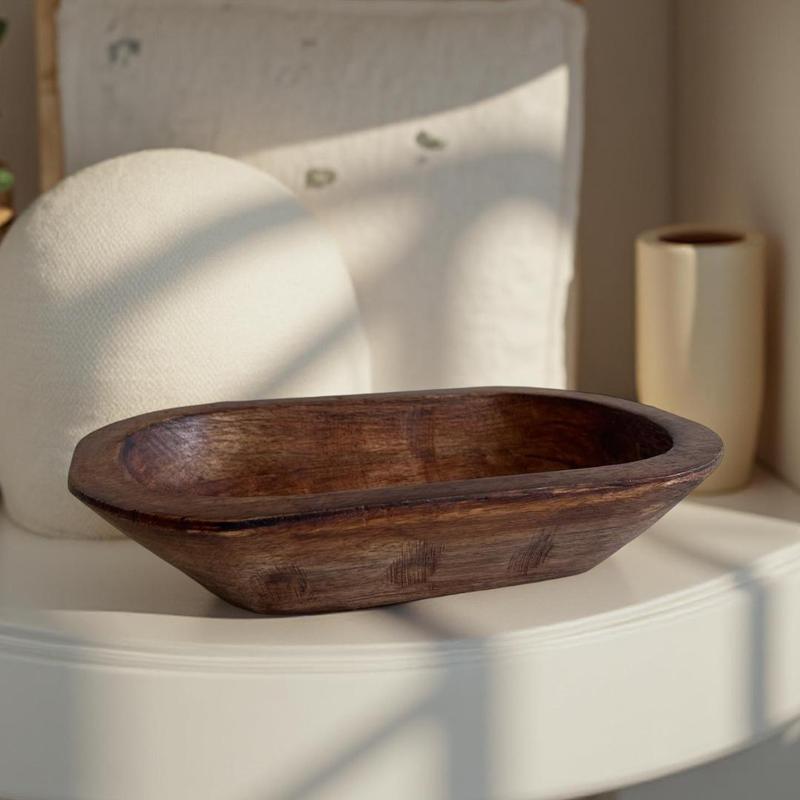 TLC Candle Co. Decorative Wooden Dough Bowl - Sturdy Rustic & Vintage Design for Home Decoration & Gifts - Hand Carved Wood with Unique Imperfections - Ideal for Versatile Use Saladbowl Sundaebowl