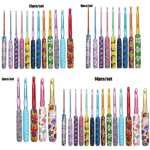 Random Color Soft Ceramic Crochet Hook Set, Flower Printed Crochet Hook Set, Crochet Yarn Craft Kit For Arthritis Hand, Crochet Items