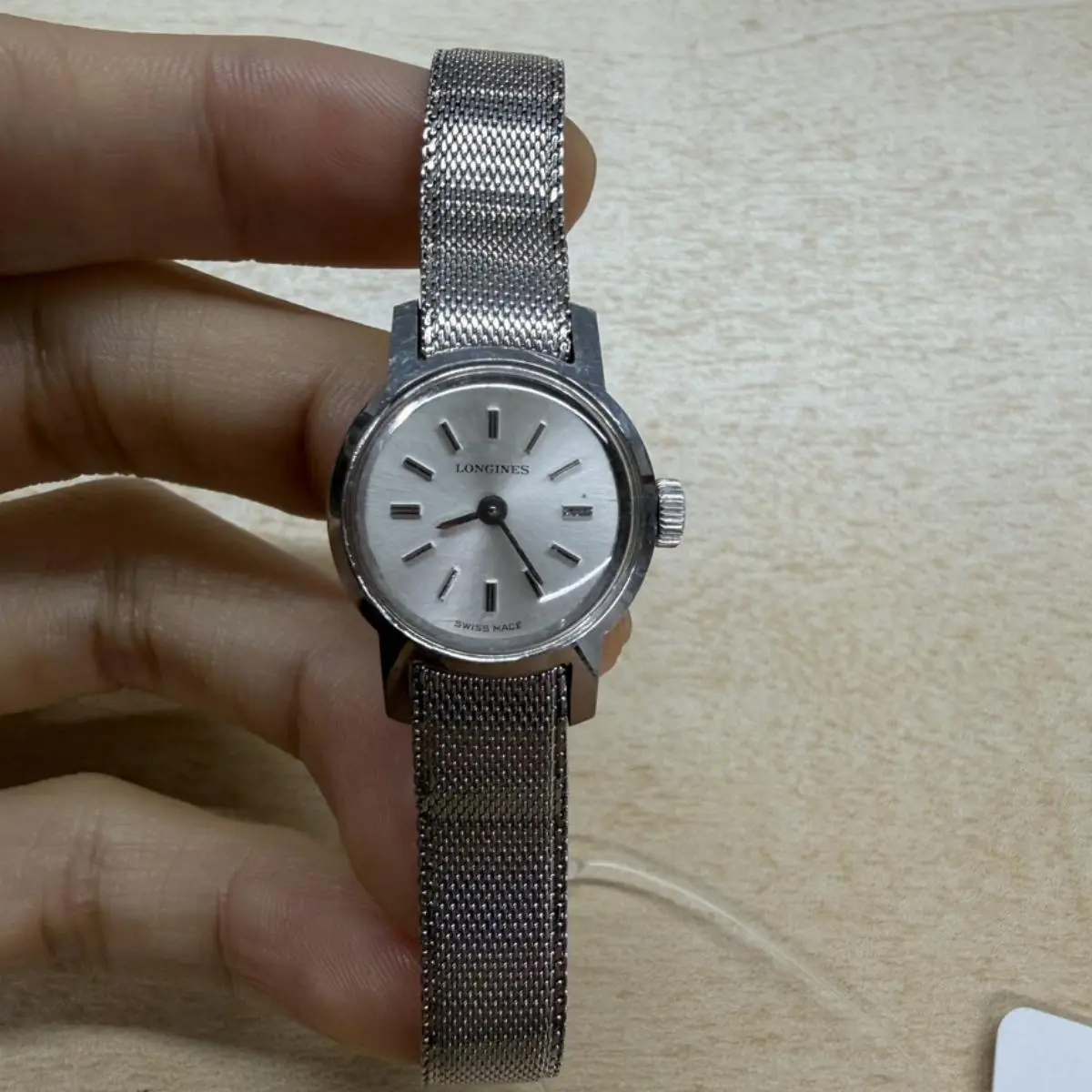 Pre-owned Other As Shown Shoulder Bags LONGINES Vintage Silver Dial Mesh Manual Wind Watch 18cm 13261