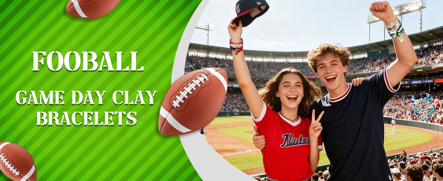 Game Day Football Bracelets for Women Men, Friendship Hypoallergenic Clay Beaded Stretch Bracelets,Stackable Sports Fans Charm Bangles,Football Mom Accessories Football Gifts