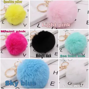 Neon Fluff Ball Keychain Super Soft Faux Fur Pom Pom Bag Charm in Sunshine Yellow Light Pink Miami Pink Midnight Black Sea Foam Blue Sky Blue Snow White