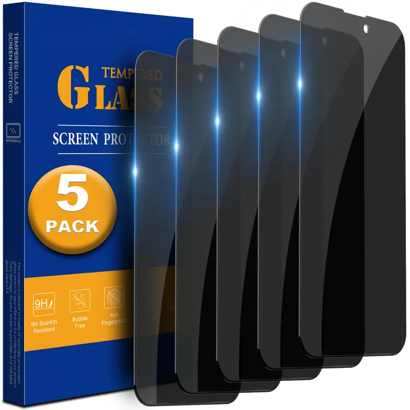 5 Pack Privacy Screen Protector Tempered Glass For iPhone 18 17 16 15 14 13 12 11 Series Pro Max Duo Plus XR XS Max 8 7 6 SE