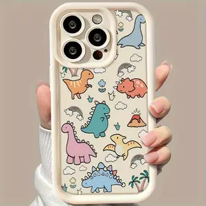 Compatible with iPhone 16 15 Pro Max Plus 14 13 12 11 X XR Colorful cute dinosaur Pattern Rugged Durable shockproof Anti-Scratch soft Silicone case