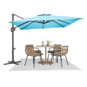 10x10 FT Offset Patio Umbrella with Base Included, 360° Rotation Large Square Cantilever Umbrella, Outdoor Sun Shade with Easy Tilt for Pool, Backyard, Deck, Garden, Turquoise Blue