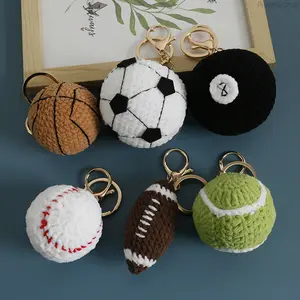 Handmade Yarn Crochet Sports Ball Bag Charms - Finished Soccer, Basketball, Tennis, Rugby Pendants for Outdoor Sports Enthusiasts