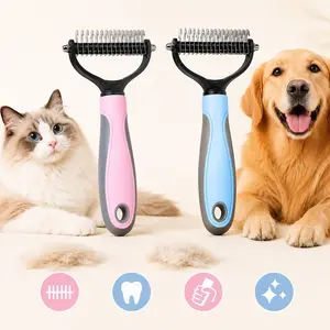 Pet Deshedding Brush for Dogs and Cats, Dematting Rake Comb for Long and Short Hair, Undercoat Grooming Tool with Metal Teeth