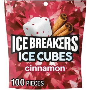 Ice Breakers Ice Cubes Cinnamon Sugar Free Chewing Gum Pouch, 8.11 oz (100 Pieces) - Bubblegum Snack Flavor