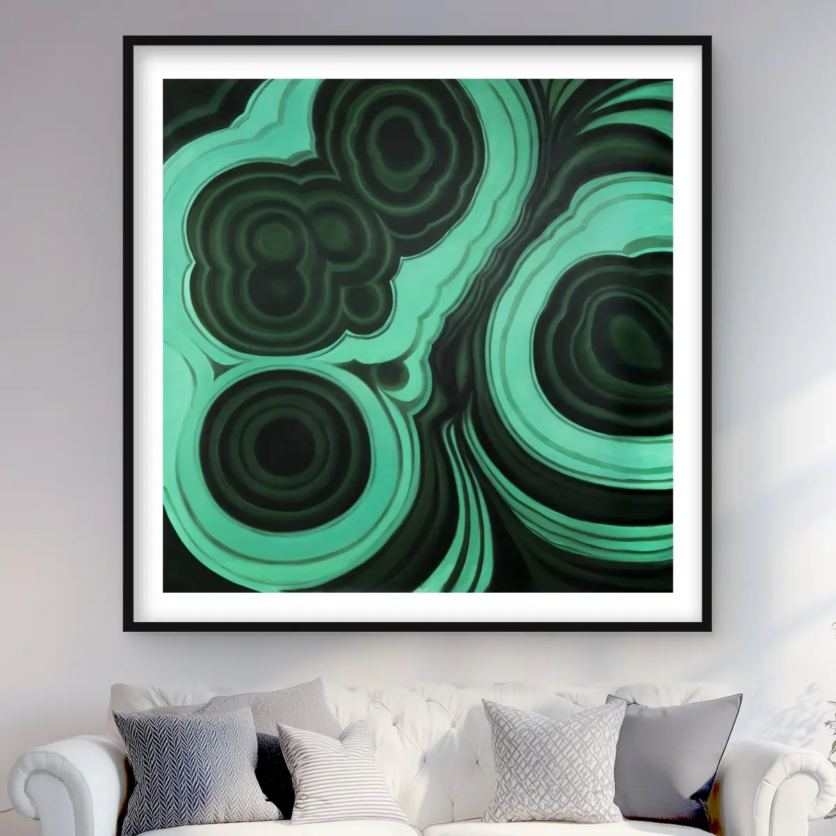 Begin Home Decor C1FM4848VF4N5T 48 x 48 in. Malachite Stone Wall Art - Bedroom Retro Framed Matted Print Decor
