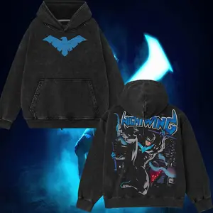 Teen Titans #44 - Dick Grayson Nightwing (Robin #1) Hero Verse Comic Double Printed Oversize Lightweight Acid Washed Tee Hoodie TV Series Graphic Design Unisex Top Cotton Streetwear T-Shirt Hoodie Sweater Clothes Menswear.