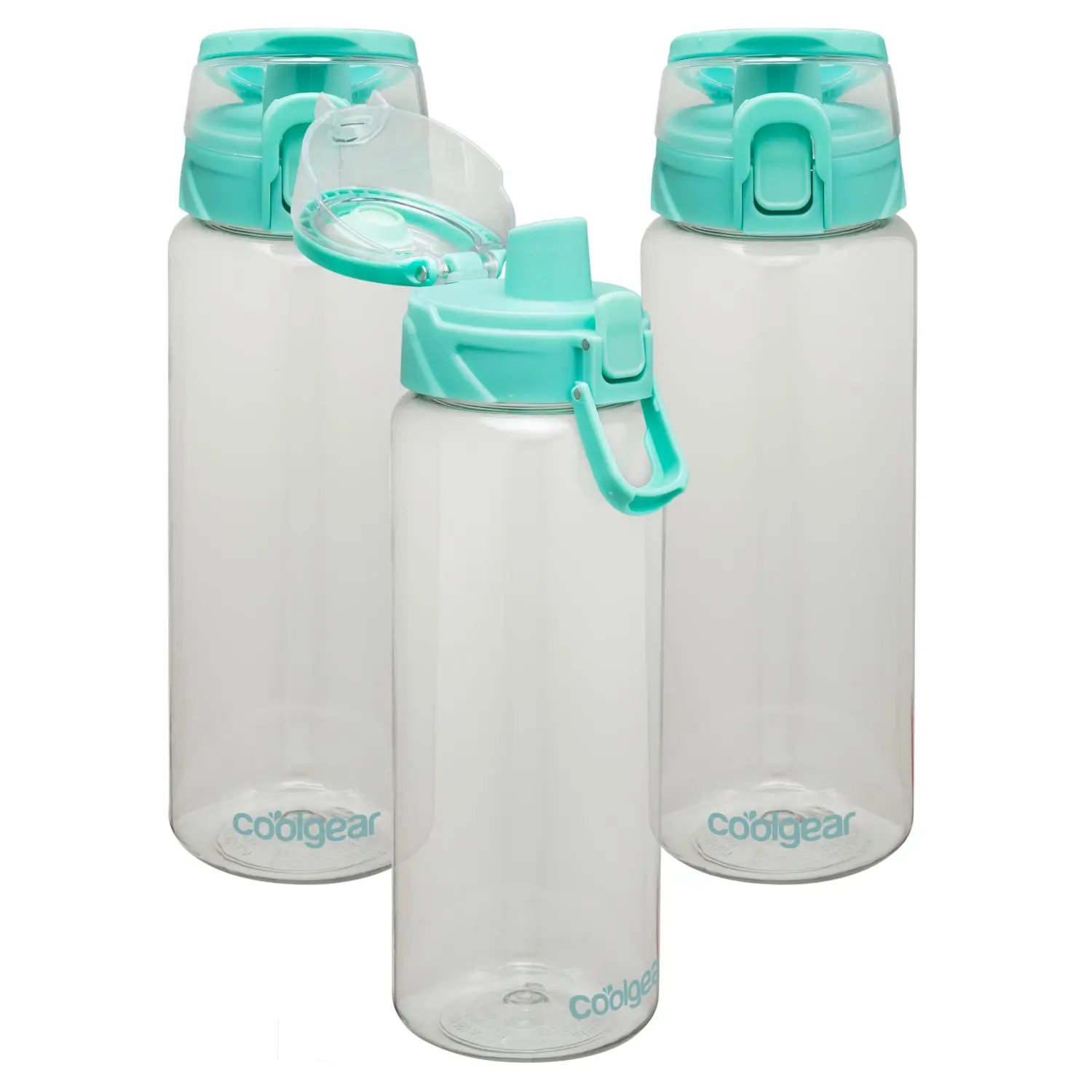 COOL GEAR  3-Pack Tritan Plastic 32 oz Cylinder Water Bottle with Halo Top Lid | Dishwasher Safe, Leakproof, Shatter-Resistant Water Bottle With Easy Carry Loop | Green Tea Pack