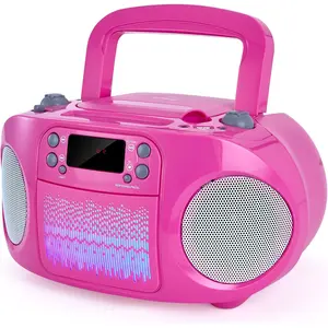 Portable CD Player Boombox with  & Multi-Color LED Lights -  Stereo Radio with USB/AUX, Karaoke Mic Input, MP3  Player for Girls