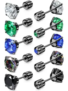 5 Pairs Titanium Screw Back Stainless Steel Stud Earrings for Women Men, Rainbow 5A Cubic Zirconia Sleep Hypoallergenic Stud for Sensitive Ears, Stud Earring Jewelry