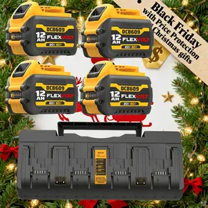 【Black Friday with Price Protection 】DW 12Ah Replacement for Dewalt 20V60V Max Battery 4 Pack And 3A DCB104  4-port charger 1Pack, Compatiblewith DCB606 DCB609 DCB612 Compatible with DeWalt 20V 60VCordless Power Tools
