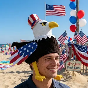 Uncle Sam Bald Eagle Patriotic Plush Hat, 4th of July Party Accessory, Funny Birds Carnival Headwear for Men, Gift For Independence Day