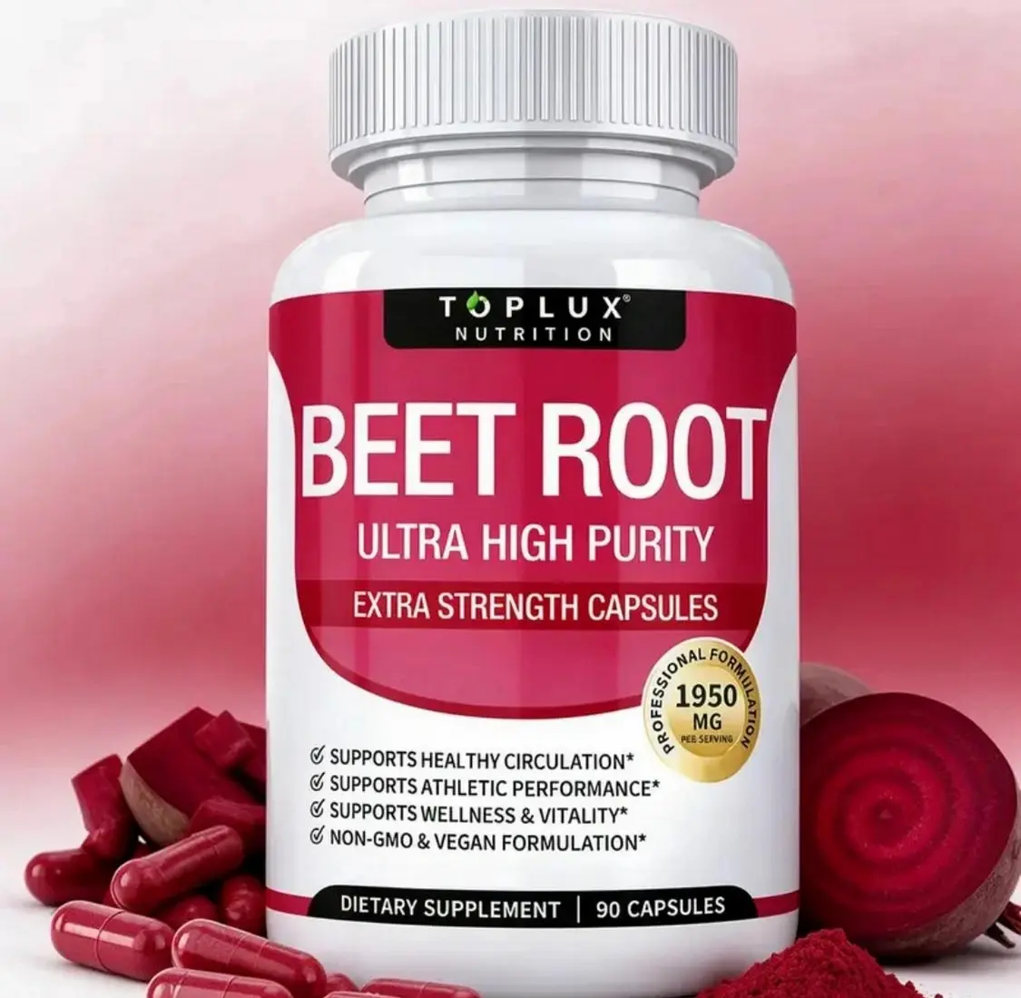 Nutrition Extra-Pure Beet Root | 1950mg per Serving | Clean Plant-Based Daily Blend | 90ct