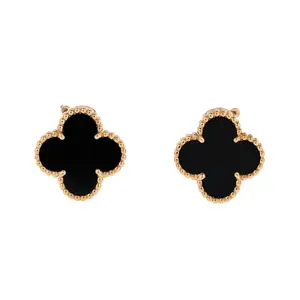 Pre-owned Van Cleef & Arpels Vintage Alhambra Earrings 18K Yellow Gold and Onyx by Rebag