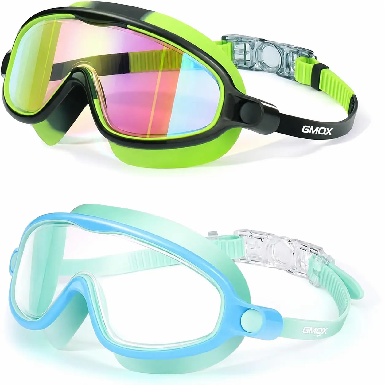 GMOX Kids Swim Goggles, Wide Frame Anti Fog UV Protection Swimming Goggles for Boys Girls, No Leak Quick Adjust Buckle Toddler Youth Goggles for Pool Beach Summer Back to School