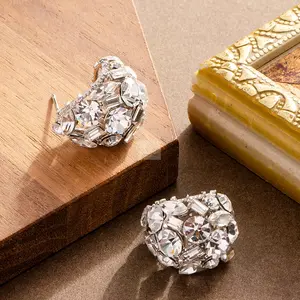 Luxury Bling Bling 3D Diamond-Crystal Teardrop Basket Earrings, Hypoallergenic Cluster Diamond Statement Stud Earrings, 3D Diamond-Crystal Earrings, Bling Bling Earrings