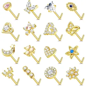 YADOCA Gold Nose Rings Studs for Women - 20G Surgical Steel Nose Ring L Shaped Nose Piercing Jewelry Hypoallergenic CZ Heart Nose Studs Silver Rose Gold 16Pcs