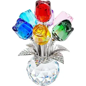 Mother's Day Gift 7-Color Crystal Rose Bouquet, Crystal Glass Flower with Metal Stem for Girlfriend Wife, for Romantic Valentine's Day, Valentine's Day Anniversary Mother's Birthday Wedding