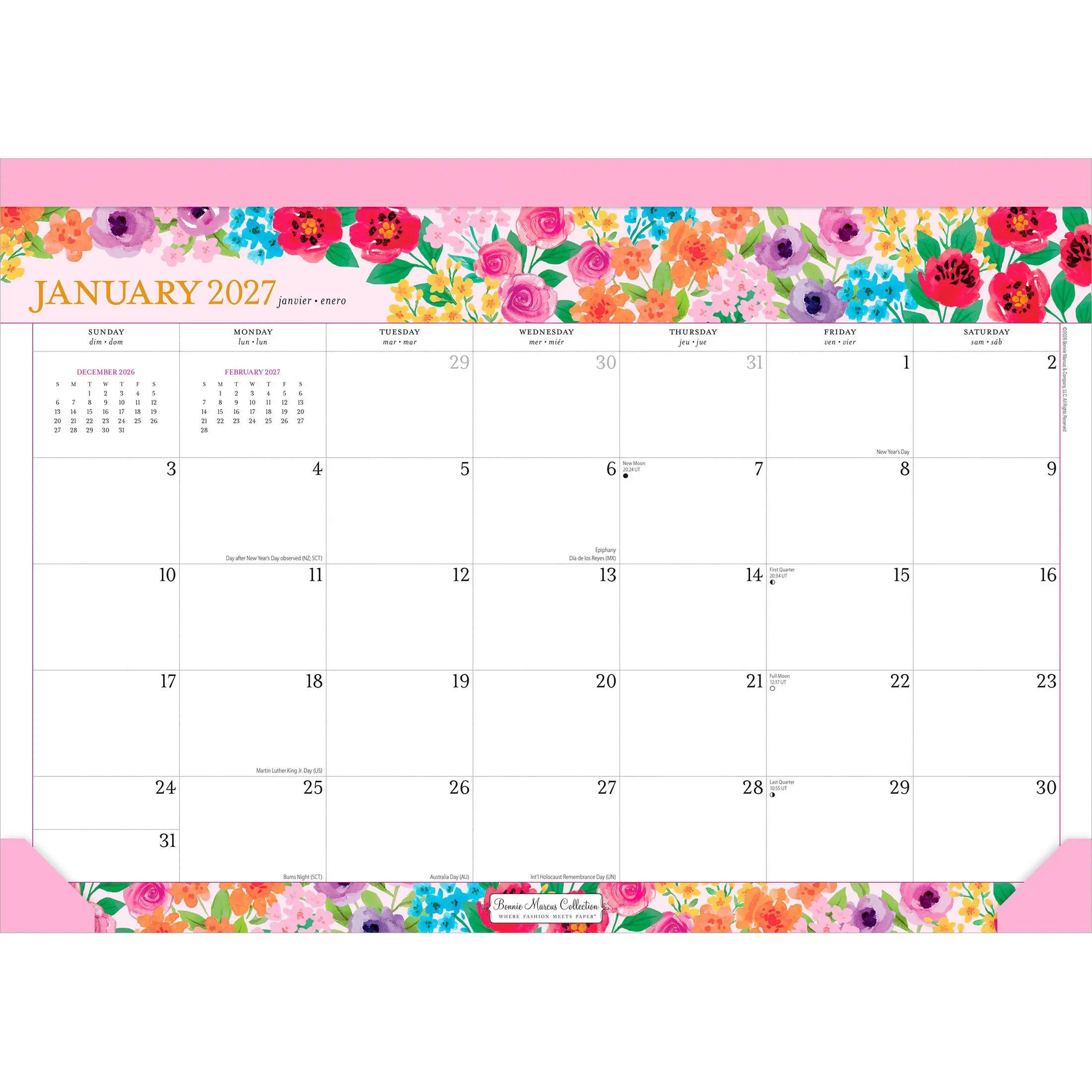 Bonnie Marcus OFFICIAL | 2027 17 x 12 Inch Monthly Desk Pad Calendar | Sticker Sheet