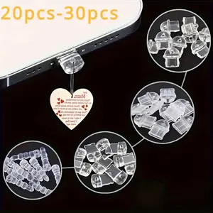 30/20pcs DIY Anti Dust Plug Transparent Charge Port Dust Plug Smartphone Protection Accessories for IPhone Type C Android Plug Stopper Protection Cap Cell Phone Pendant Charging Port Can Make A Pendant, for Cell Phone Charm