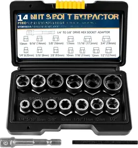 Bolt Extractor Set, 15 count Cr-Mo Steel Bolt Extractor Kit, 3/8" Drive Impact Bolt & Nut Remover Socket Tool Kit, Stripped For Damaged, Frozen, Studs, Rusted, Rounded-Off , Nuts & Screws