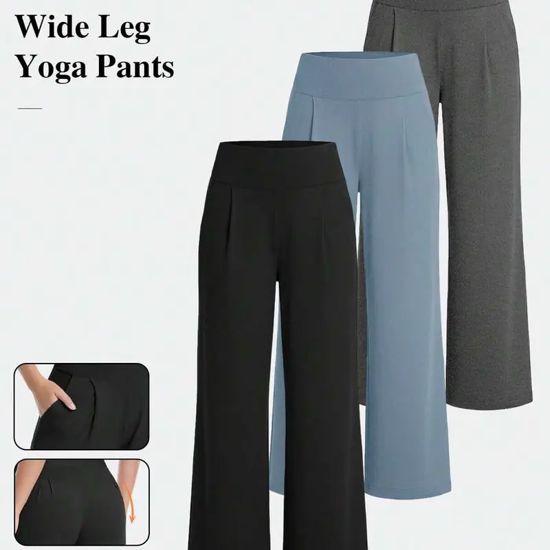 Women's 3-Pack High Waist Flowy Wide Leg Stretchy Fit Sports Jogger Pants with Pockets - Relaxed Fit Activewear for Yoga, Running, Stretchy Fit Women's Sports Joggers,outdoorfun