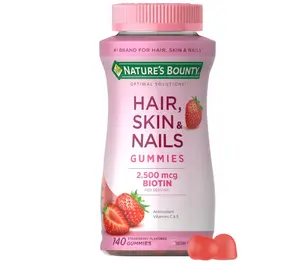 Nature's Bounty Hair, Skin & Nails with Biotin, Strawberry Gummies Vitamin Supplement, Supports Hair, Skin, and Nail Health for Women, 2500 mcg, 140 Ct, 70 Total Servings