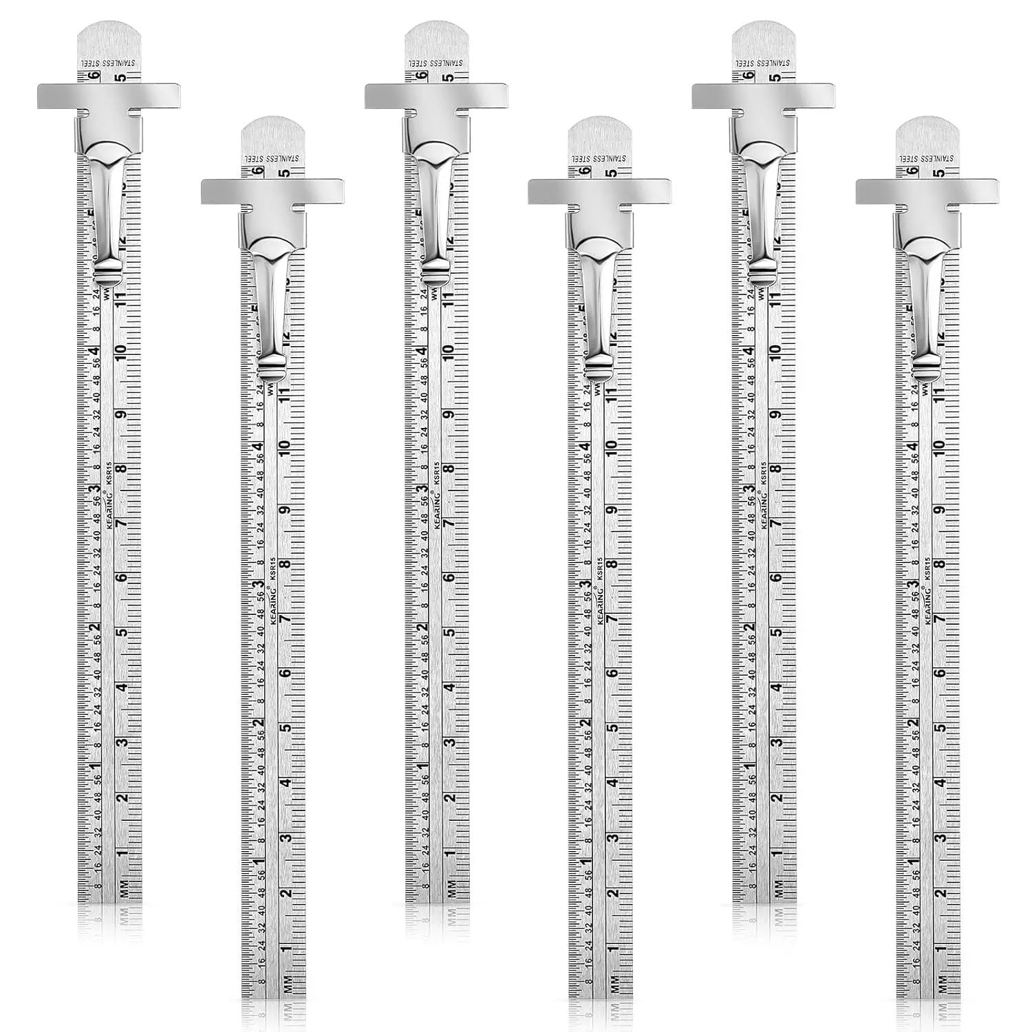 6 count Pocket Ruler with Detachable Clips, Precision Pocket Ruler, Metric Ruler, Stainless Steel Scale Machinist Ruler, Imperial Metric Scale Ruler for School Office Architect Engineer(6 Inch 15 cm)