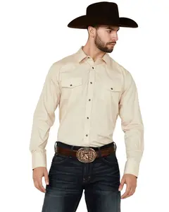Gibson Trading Co Men's Basic Solid Long Sleeve Pearl Snap Western Shirt - Gmba21w100-Tan