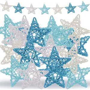 48 Pcs Blue Theme Wicker Rattan Balls Ocean Party Star Rattan Decorative Balls Blue White Mini Orbs Vase Fillers for Craft Wicker Twig Orbs Spheres for Summer Wedding Accessories Vase Decoration