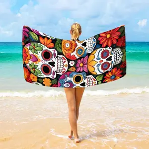 Day of The Dead Colorful Skull Beach Towel, Absorbent Quick Dry Swimming Yoga Beach Towels,Sand Free Microfiber Beach Towel