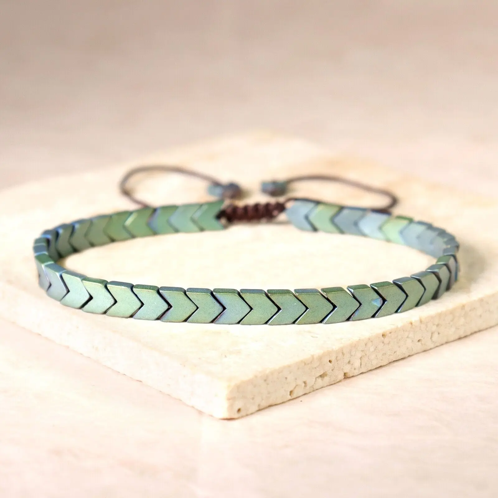 Natural Retro Green Hematite Energy Stone Handmade Gemstone Healing Reiki Men Luck Bracelet Minimalist Bracelet