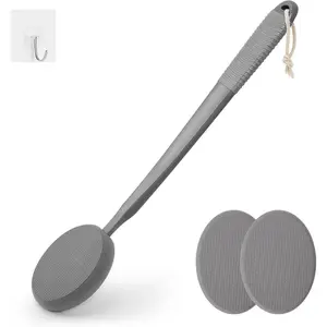 Lotion Applicator for Back, Feet & Legs, Long Plastic Handle Moisturizer Cream, Self Tanning, Sunscreen, Ointment, Medicine Back Applicator for Elderly Men or Women with 3 Washable Pads (Gray)