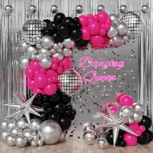 Disco Balloon Garland Arch Kit, Hot Pink Black Chrome  Balloon with Disco Ball Exploding  Foil Balloons for Disco Bachelorette Party Princess Birthday 8090 Themed Party Decor (Disco)