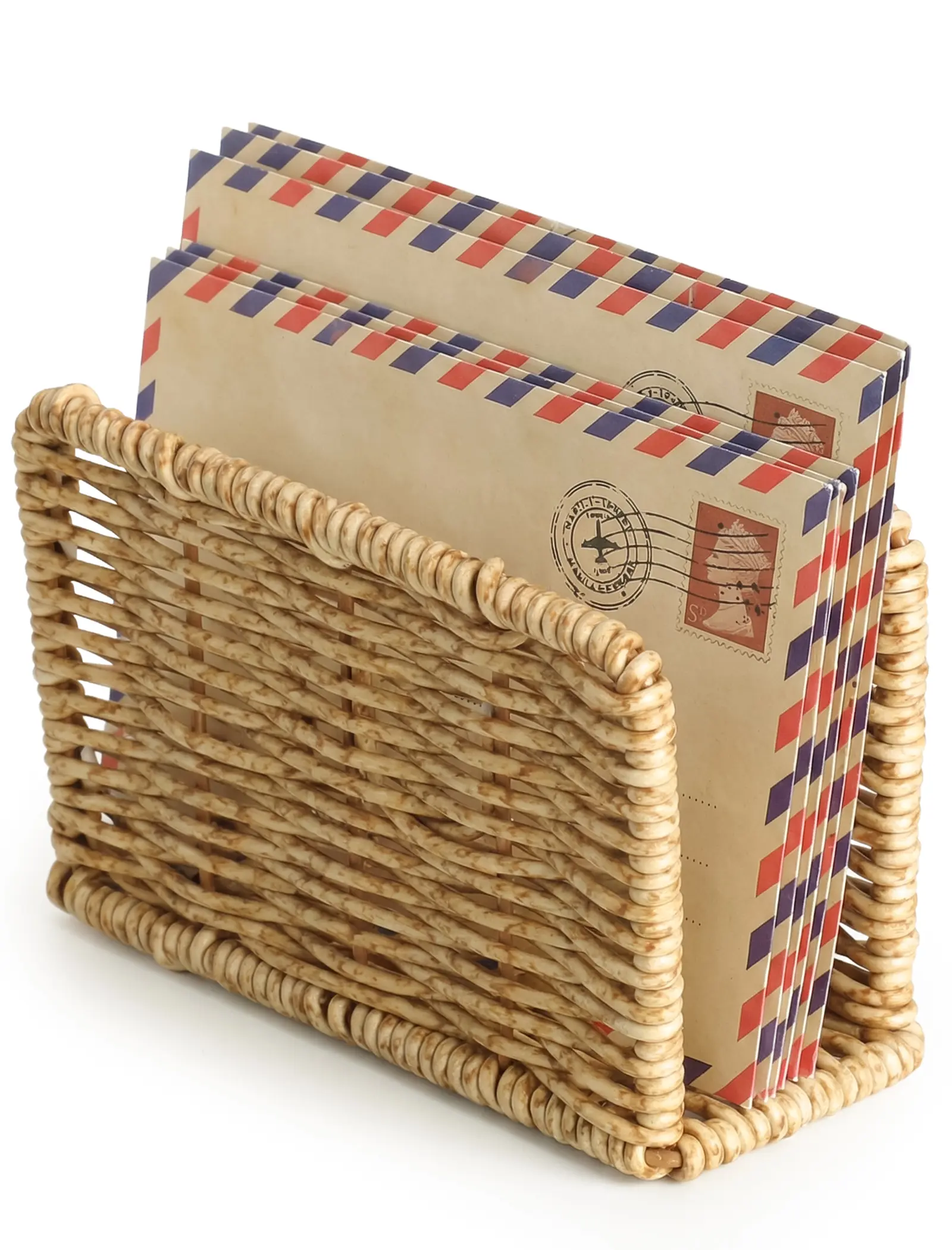 NiHome Compact Durable Hand-Woven PP Plastic Caddy Organizer - Easy-Cleaning Rectangle Desk Mail Holder, Farmhouse Decorative Storage, Office Home Organiser, Plastic Storage Organization Basket