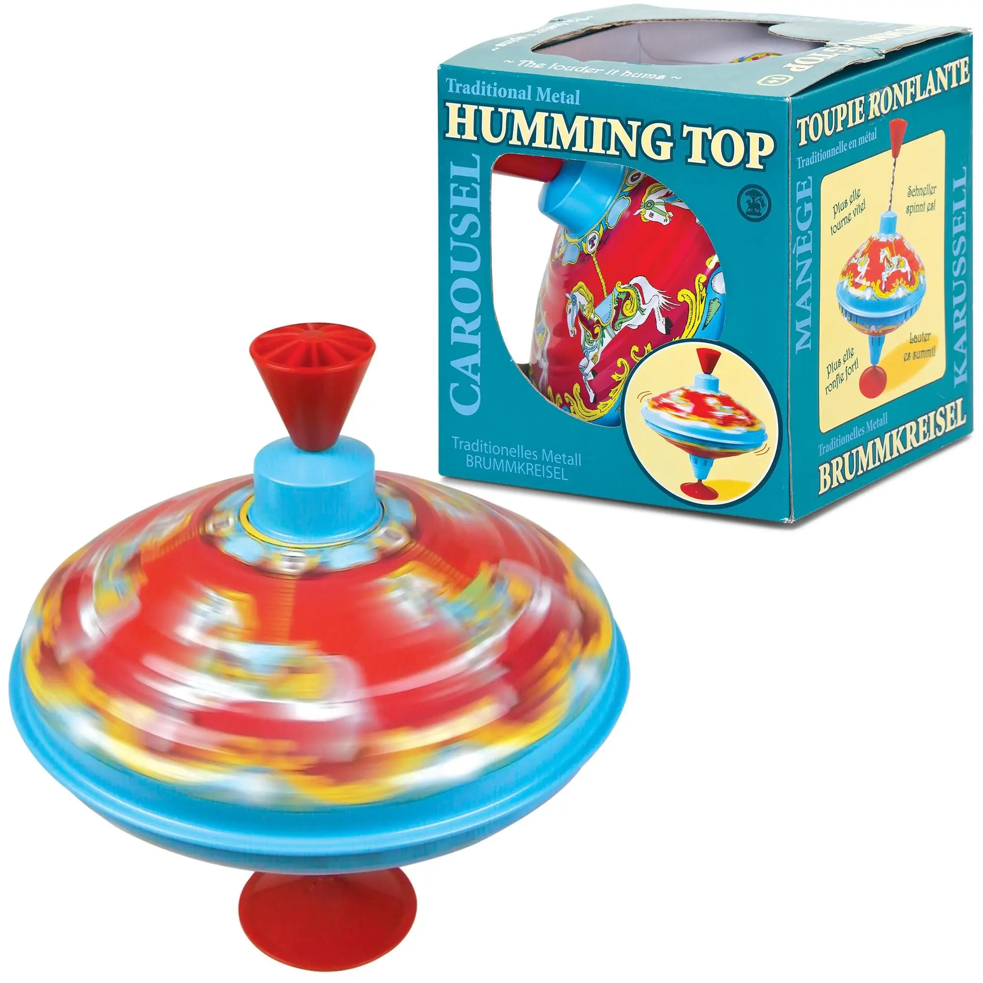 One for Fun Carousel Humming Top, Classic Metal Spinning Top Toy for Kids