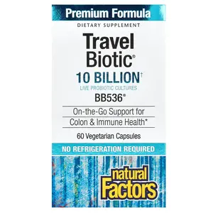 Natural Factors Travel Biotic, BB536, 10 Billion CFU, 60 Vegetarian Capsules
