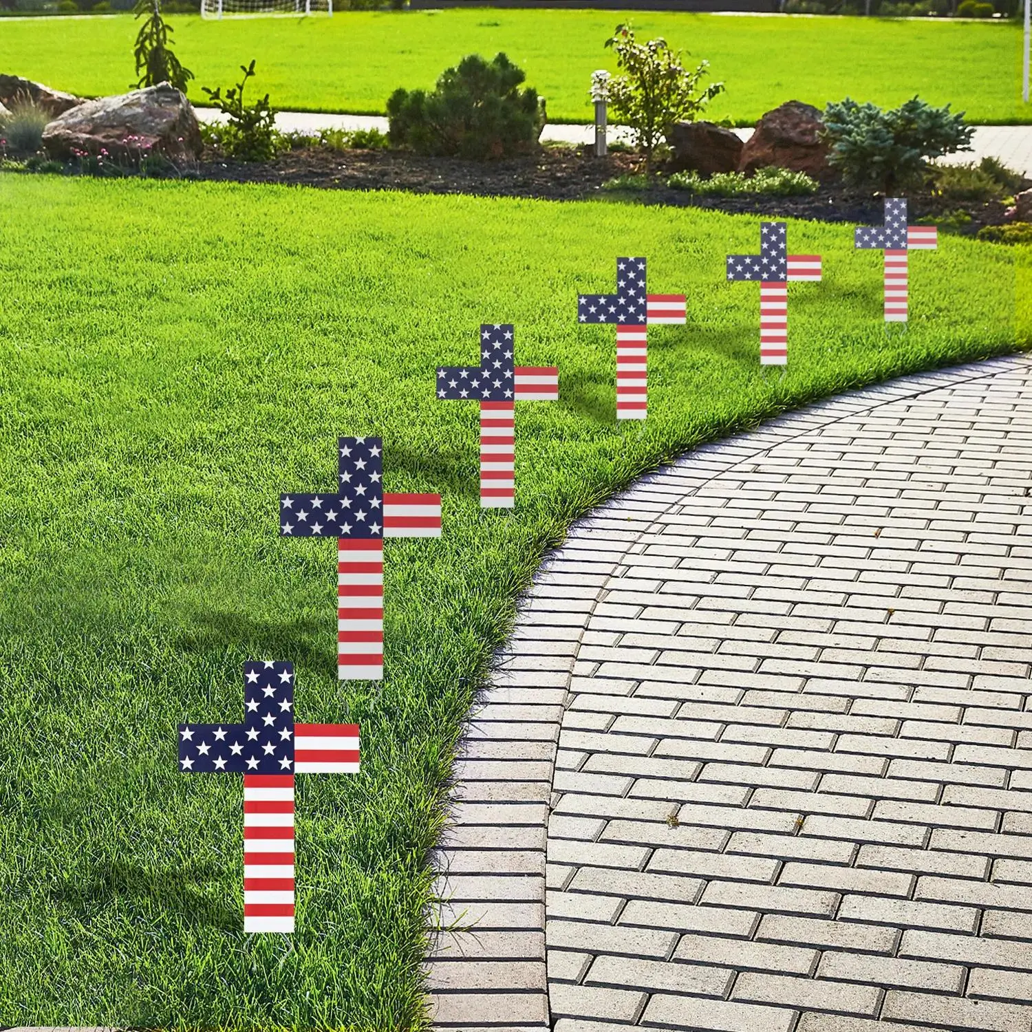 8 1/2" x 12 1/2" Patriotic Flag Cross Yard Signs – 6 Pc.