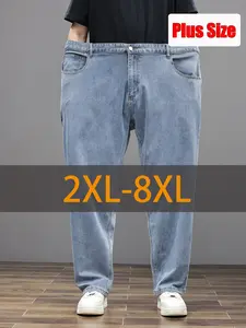 2XL-8XL Men's Soft & Comfy Stretch Rayon Blend Jeans - Casual Loose Fit Straight-Leg Denim Pants with Pockets, Machine Washable for Fall/Winter, Plus Size, Winter Comfort Wear, Classic Straight Legs, Comfortable Wear, Fall Fashion, Relaxed Style, Durable