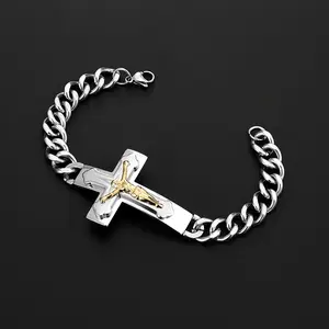 Men'S Stainless Steel Cross Bracelet with Cloud Cross Curved Tag, Men'S Accessories.