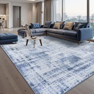 FAMVAL Large Area Abstract Rugs Machine Washable Foldable Non-Slip Vintage Boho Soft Carpet for Living Room Bedroom Home Office Decor Light Blue Christmas gifts