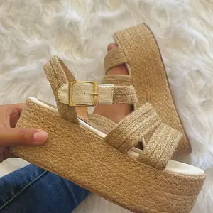 Emma Handmade Colombian Platform Sandals Orange Braided Straps Natural Fibers Comfortable Stylish Ankle Height Shoes for Women