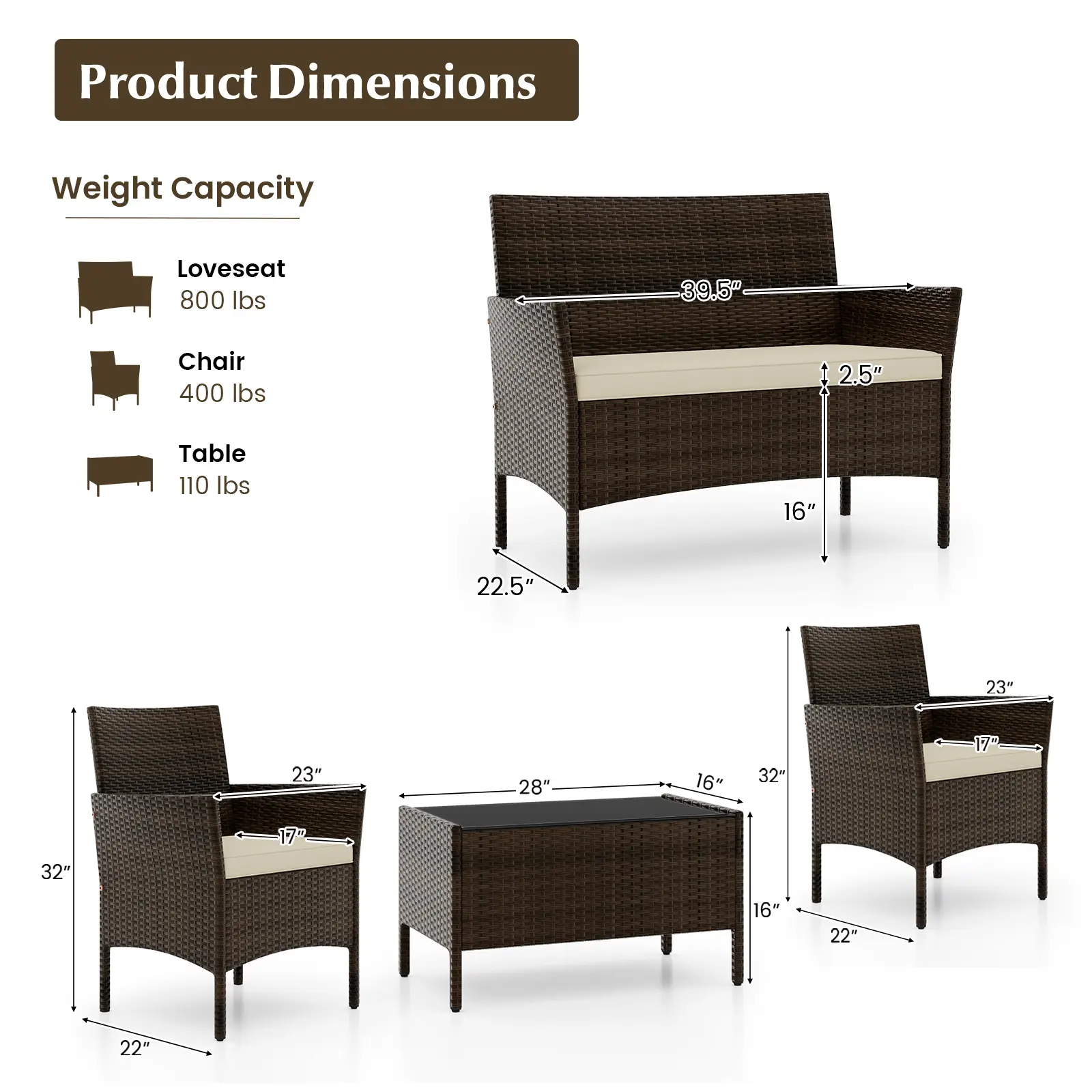 Beige - 4 Piece Set - Rectangle Coffee Table 