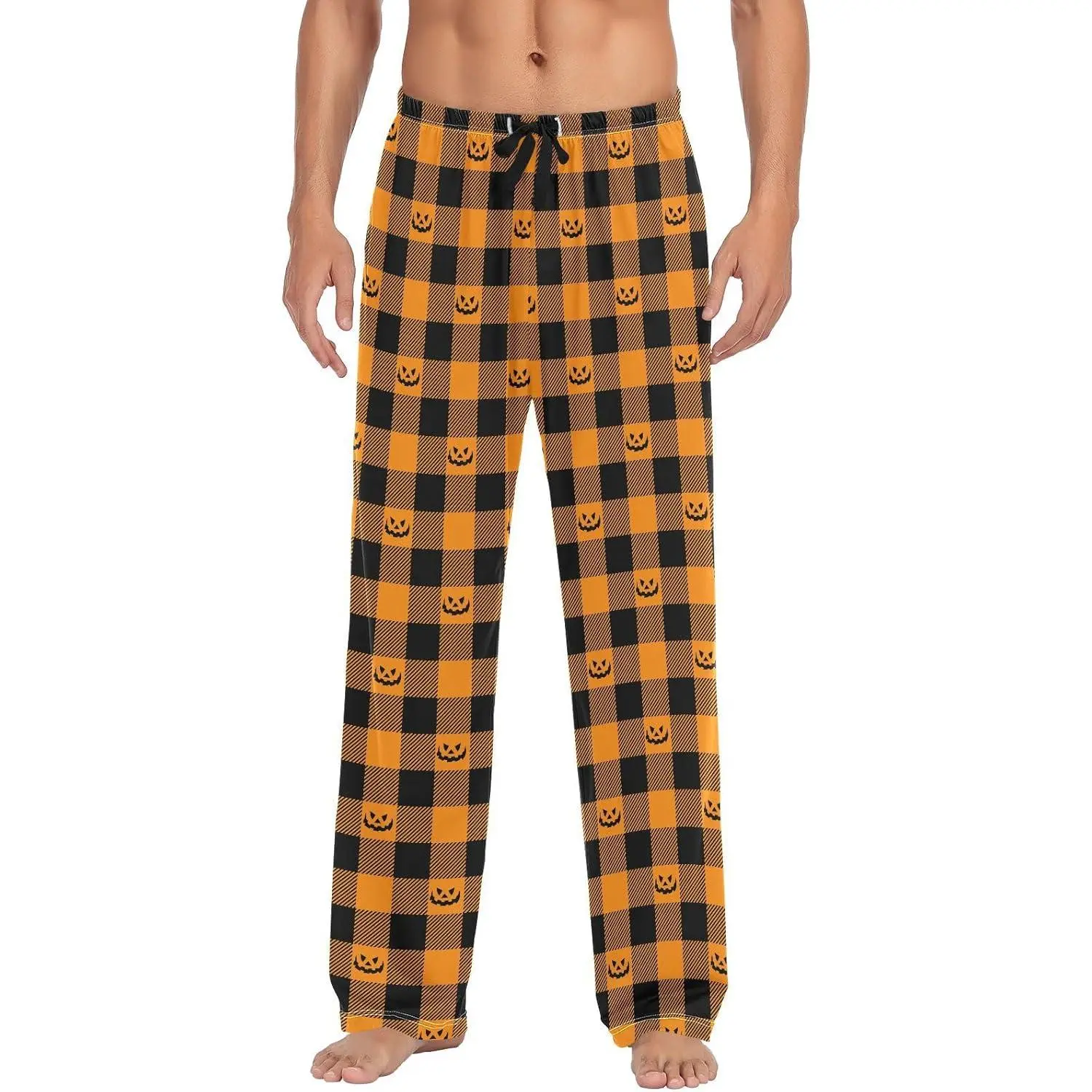 Men's Cotton Pajama Pants Soft Comfy Sleep & Lounge Pants Halloween Tartan Plaid Pjs Bottoms with Pockets
