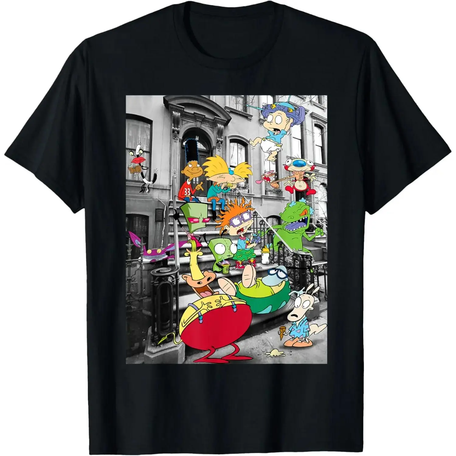 Men's Nickelodeon Classic Nicktoons Round Neck Short-Sleeve Hanging On Stoop Graphic Top - Cotton Menswear Streetwear Tee with Skull In Utero, Eat Sleep Goon Repeat, Say You Swear, Retro Western 67 Rifle Design, Graphic Tops, Graphic Print, Crew Neck