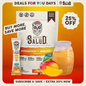 Salud 2-in-1 [Hydration + Immunity - Mango] Electrolytes Powder, Agua Fresca Drink Mix, Elderberry, Dairy & Soy Free, Non-GMO, Gluten Free, Vegan, Low Calorie, 1g Sugar (15 Servings)