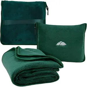 Soft Travel Blanket Pillow Airplane Flight Blanket Throw in Soft Bag Pillowcase Compact Pack Large Comfort for Travel Green (Dark Green T010)